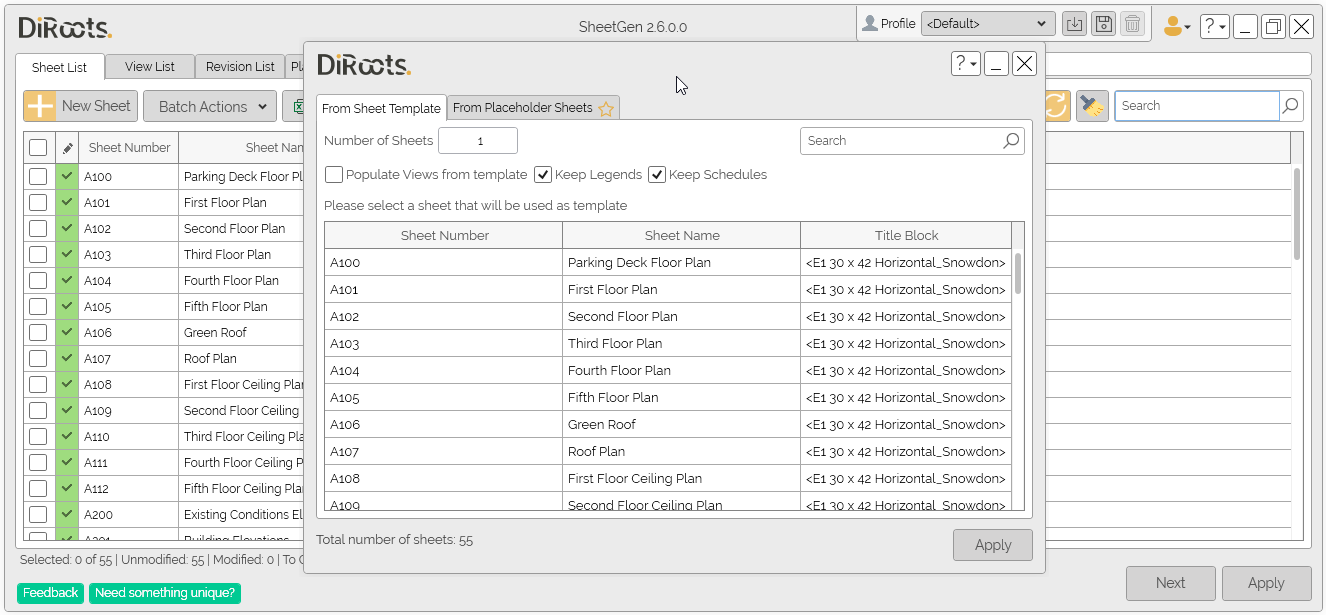 SheetGen fill the options