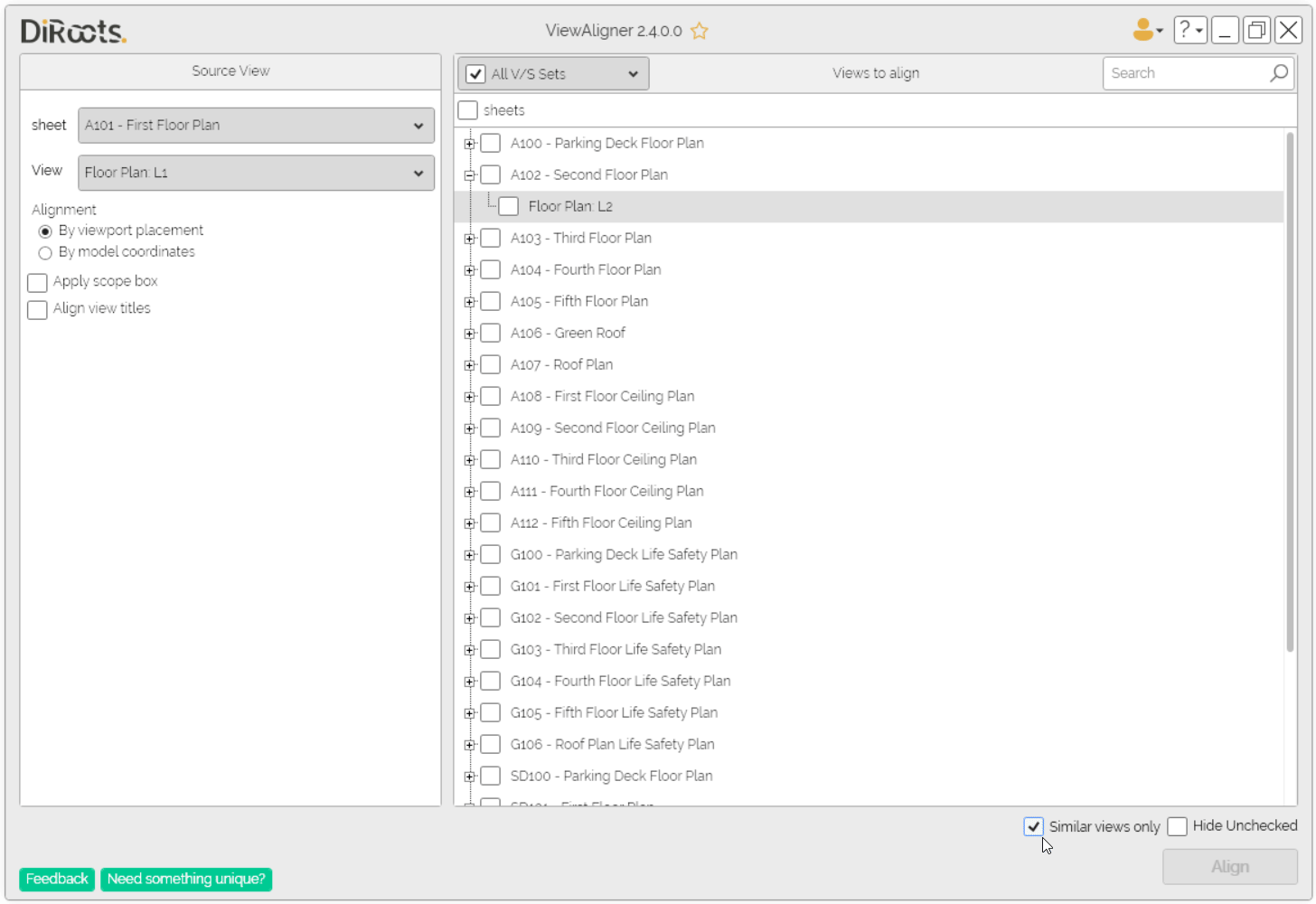 View Aligner Select Targets